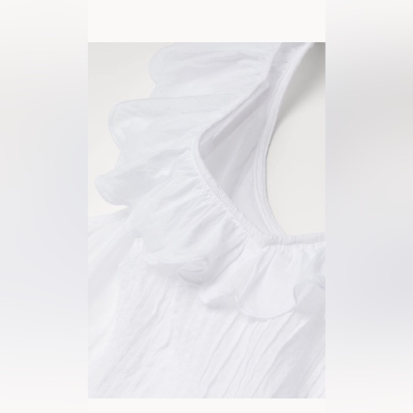 H&M hm White Ruffle trimmed Cotton V Neck Front & Back Peplum Pin-tuck Top XXS - Picture 4 of 7